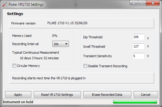 VR1710 Settings
